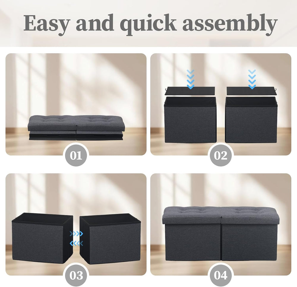 Bsketa Storage Ottoman Bench, 34" Folding Linen Foot Rest Stool, Dark Gray