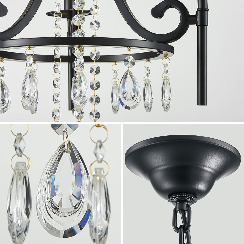 Small Crystal Chandelier, 3-Lights Modern Black Chandeliers for Dinning Room,...