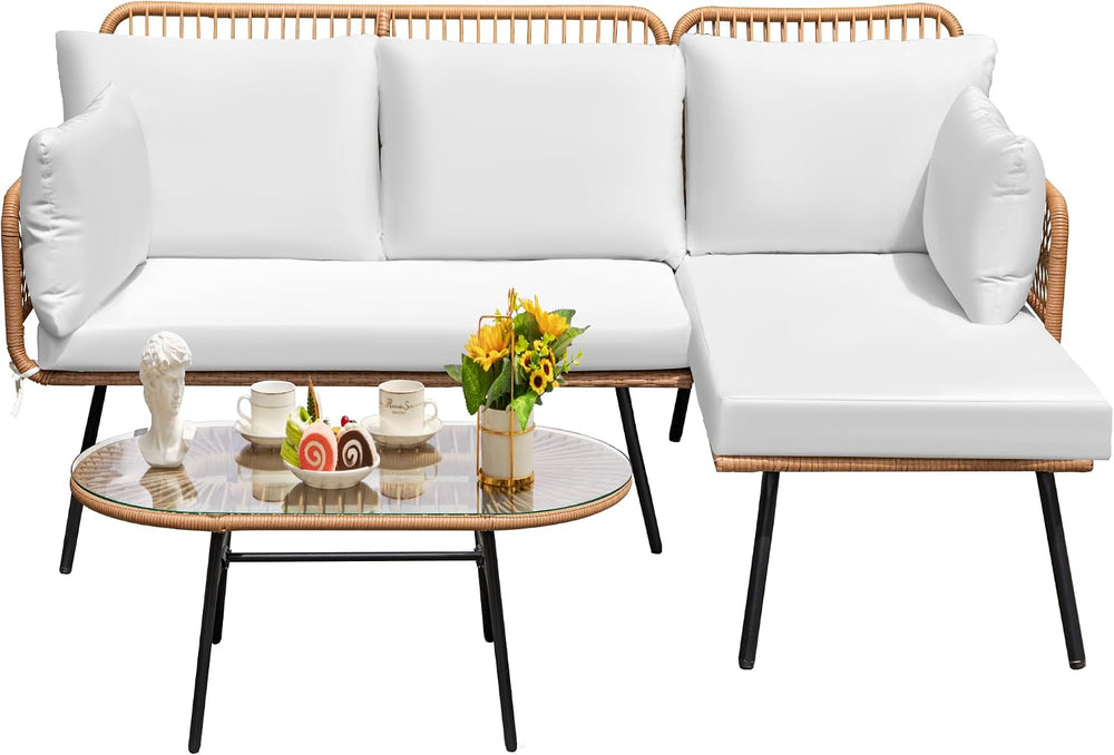 Greesum Outdoor Rope Woven Patio Furniture L-Shaped Conversation Sectional So...