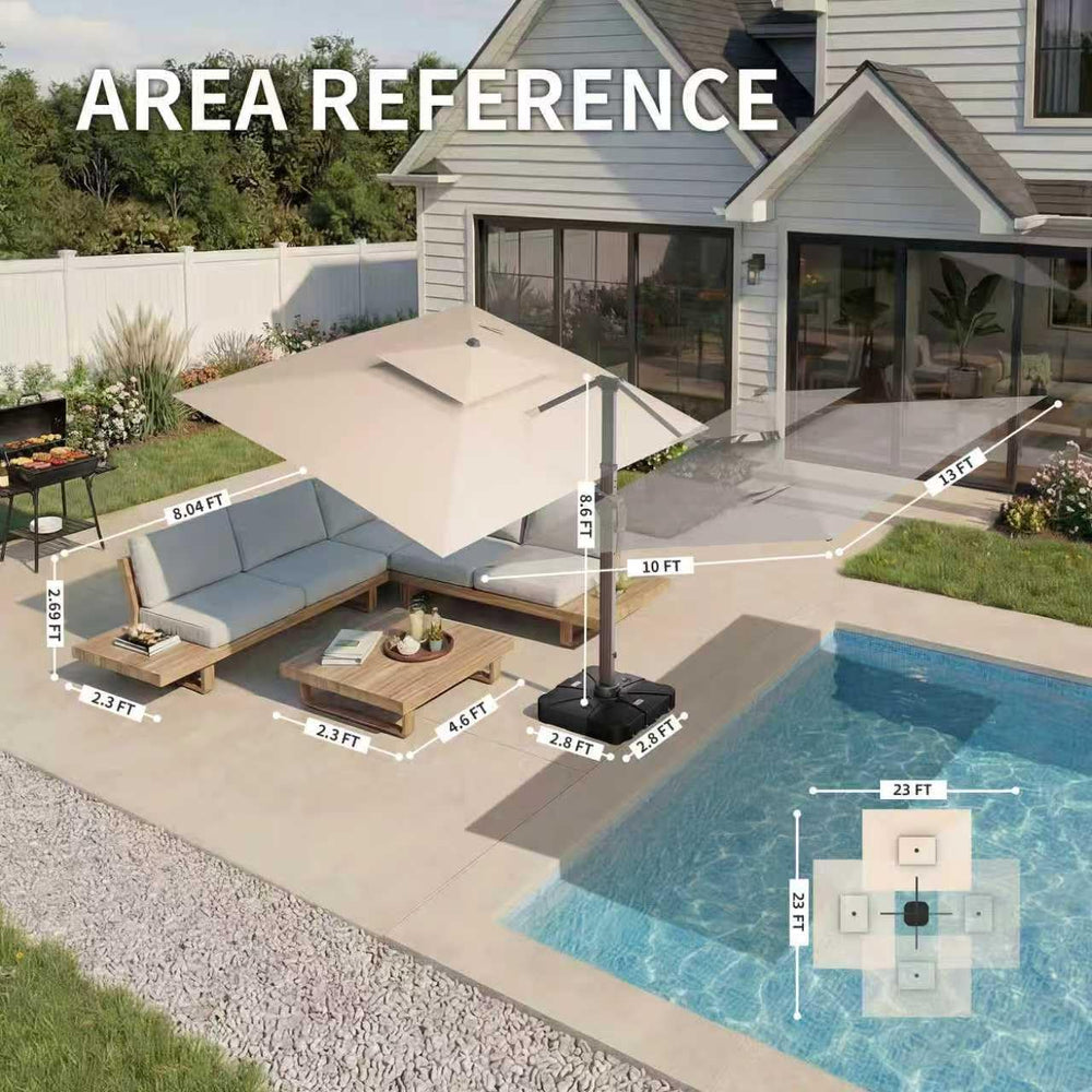 10 X 13 FT Cantilever Patio Umbrella Outdoor with Lights & Base