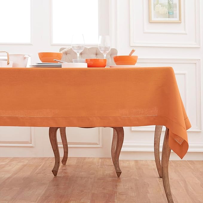 Solino Home Linen Tablecloth 60 x 156 Inch - Classic Hemstitch 100% Pure Line...