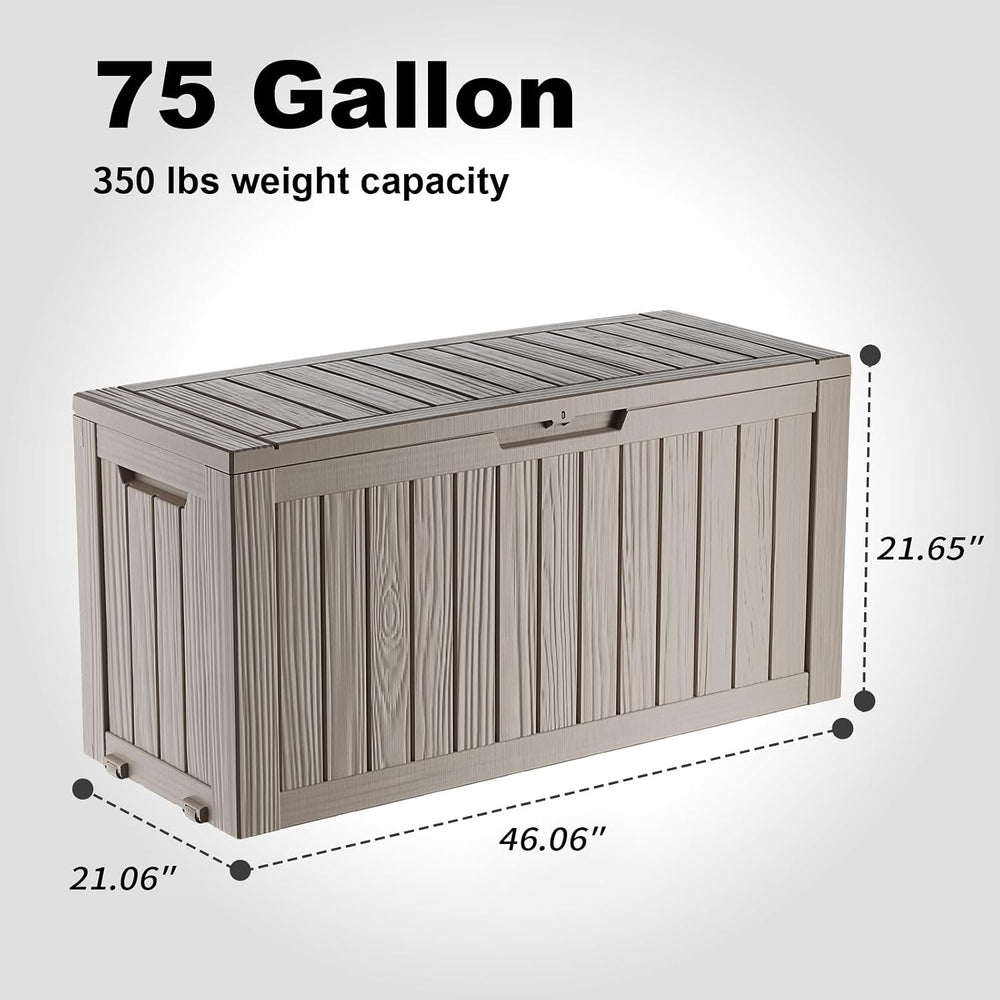 PatioZen 75 Gallon Outdoor Deck Box,Waterproof Resin Outdoor Storage Boxes, O...