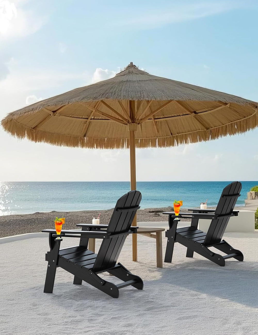 Folding Adirondack Chair Set of 2, Wooden Textured Plastic Adirondack Chairs ...