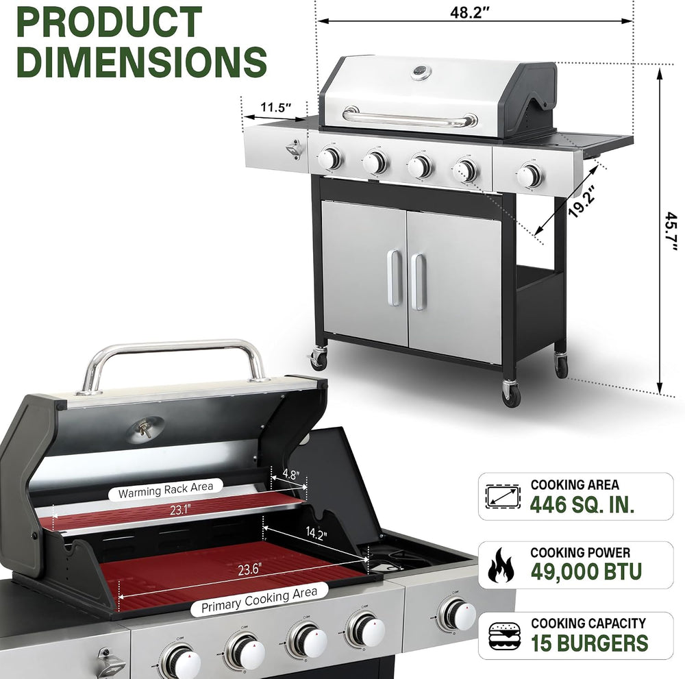4-Burner Propane Gas Grill and Griddle Combo with Side Burner