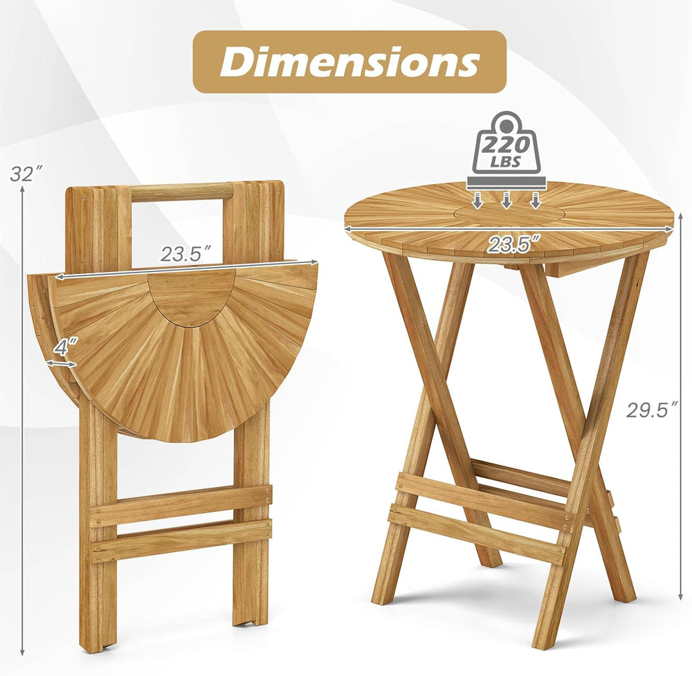 Tangkula Patio Folding Side Table, 23.5" Teak Wood Round End Table with ...