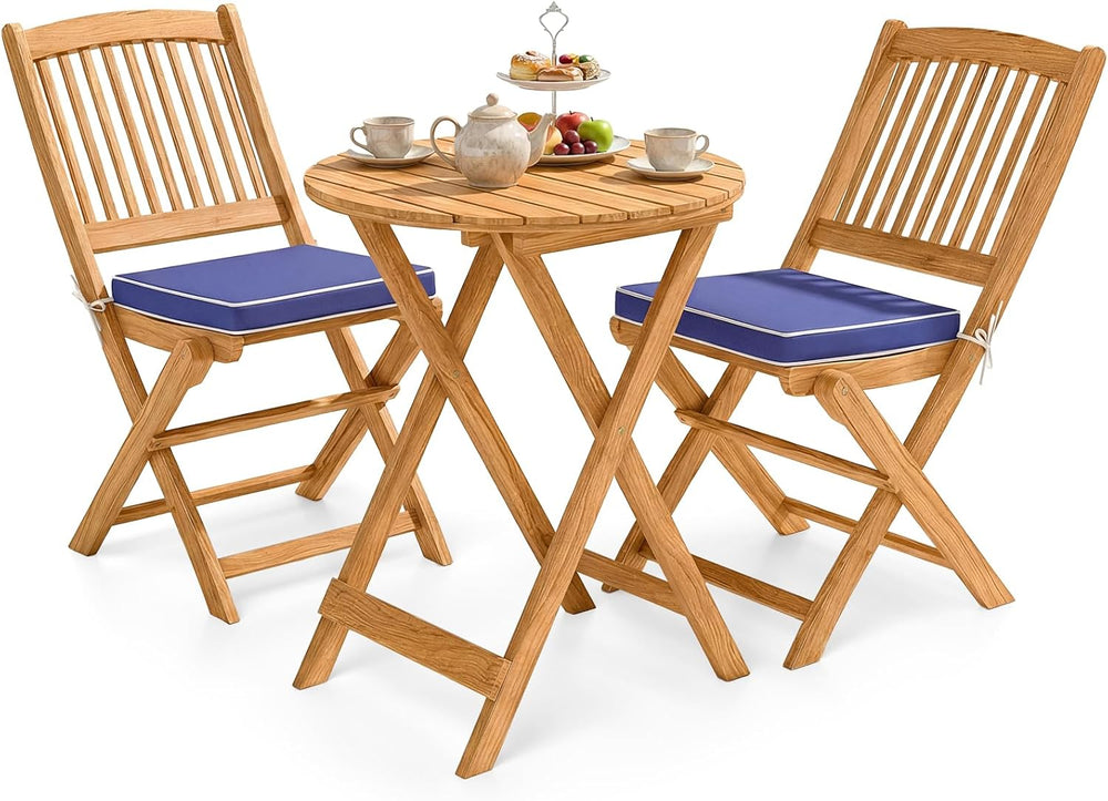 GIANTEX 3 Pieces Acacia Wood Bistro Set, Outdoor Folding Table & Chairs
