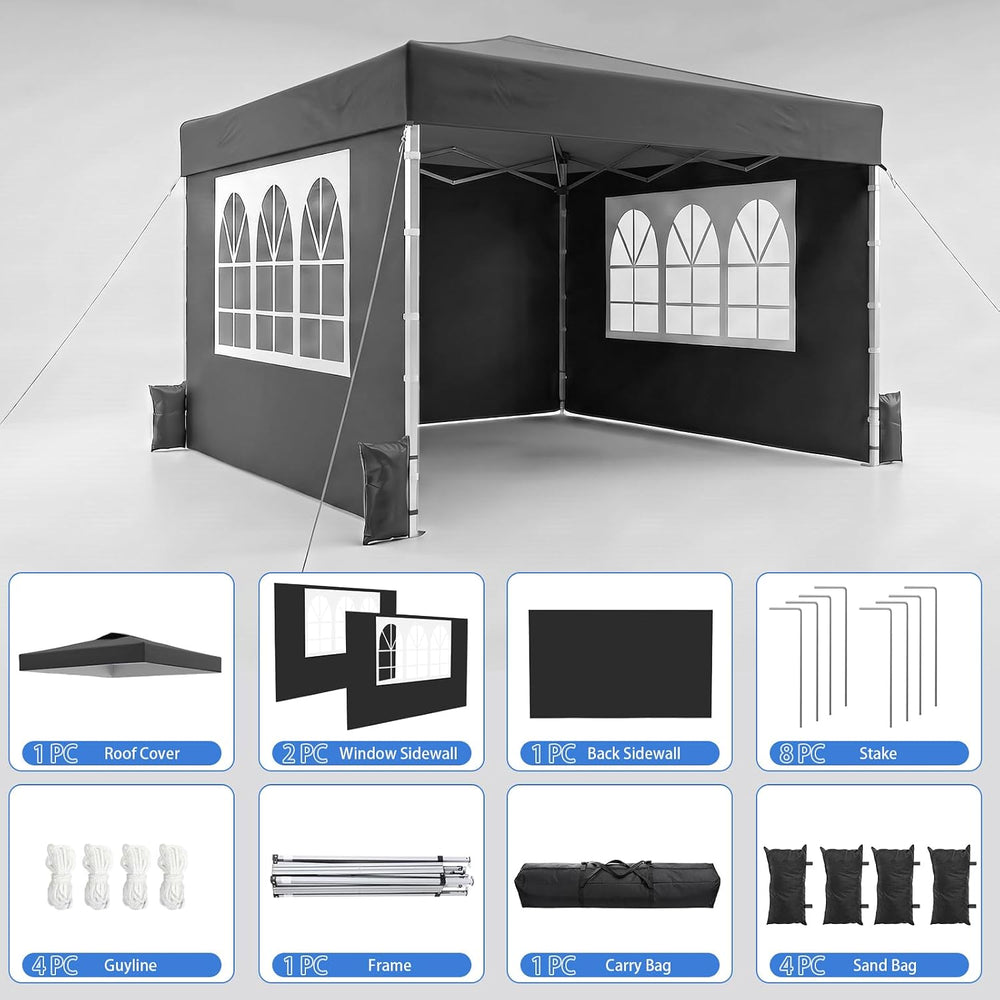 10x10 Pop Up Canopy Tent with Dual Vented Roof, One Push Setup, Black