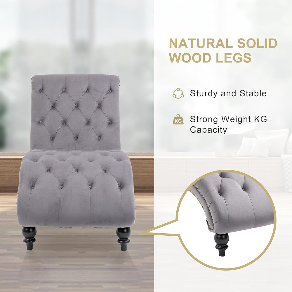 Chaise Lounge Indoor,Velvet Upholstered Lounge Chair Button-Tufted Armless Ch...
