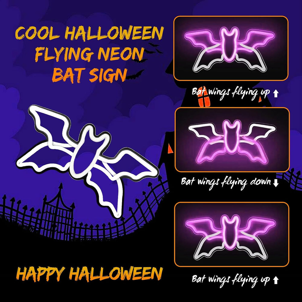 Halloween Neon Sign,Halloween Flying Bat Neon Light Sign with Adjustable Spee...