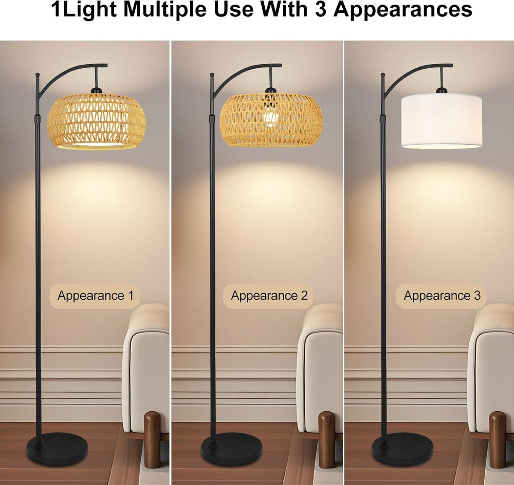 Arc Floor Lamps for Living Room Rattan Boho Floor Lamp with Remote Control,Di...