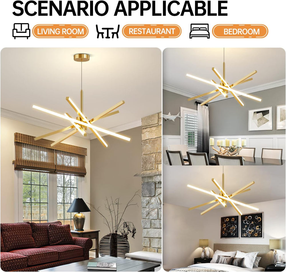 Modern Sputnik Chandelier Ceiling 82W LED Gold Pendant Light Embedded Mount C...