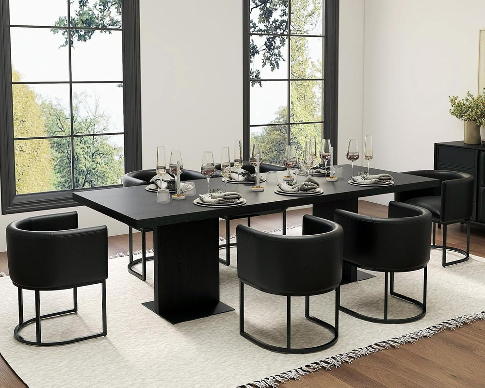 HNY Mid Century Modern Upholstered Barrel Black Dining Chairs with Arms Set o...