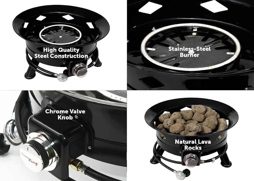 Flame King Smokeless Propane Fire Pit, 24-inch Portable Firebowl, 58K BTU wit...