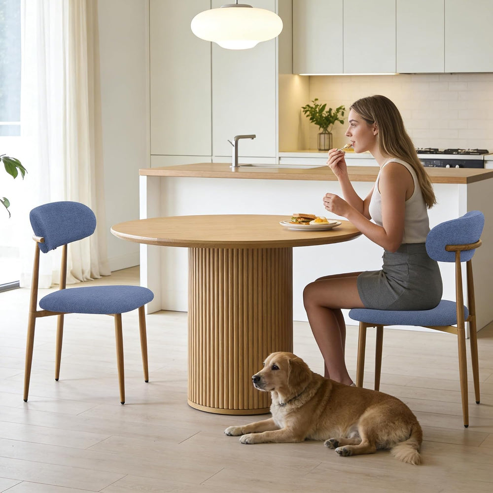 FREKEN Modern Upholstered Dining Chairs Set of 4, Mid-Century Metal Frame wit...