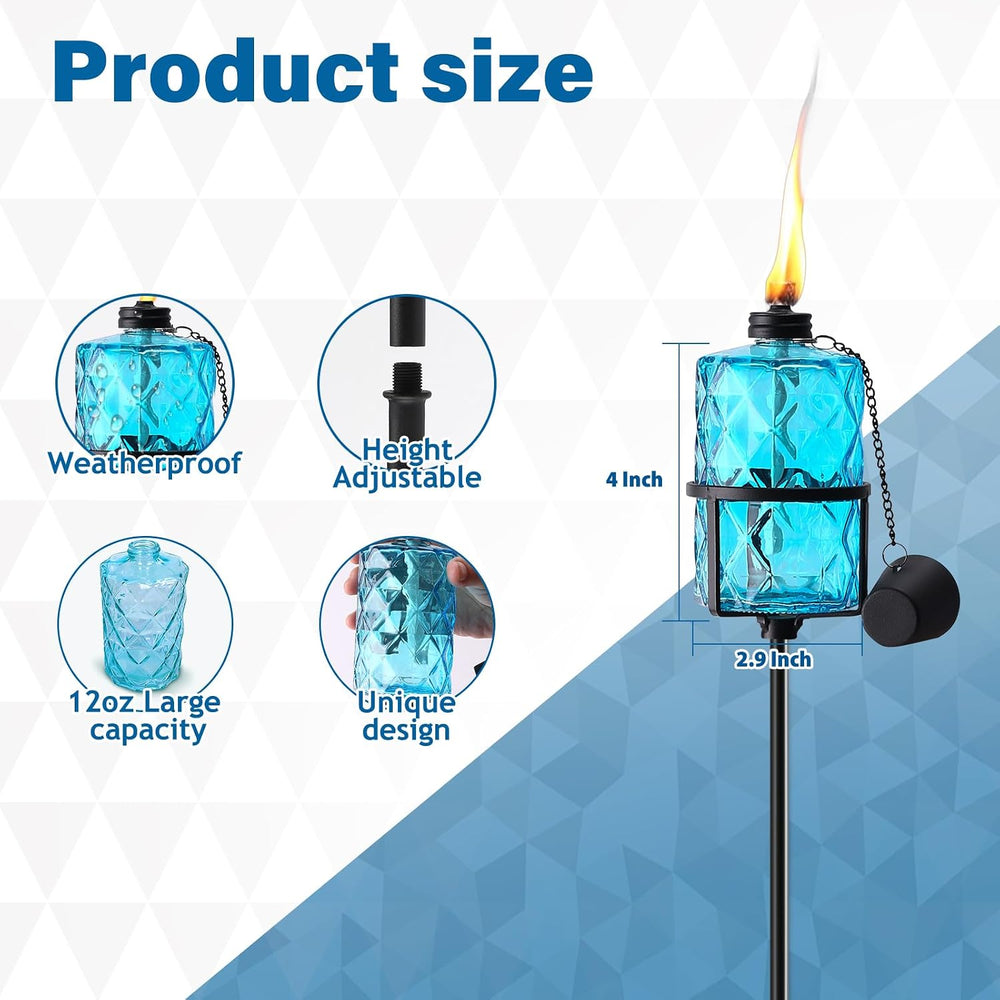 ZSPENG 4 Pack Blue Glass Garden Torch 12 oz Outdoor Torch Garden Décor,60-Inc...