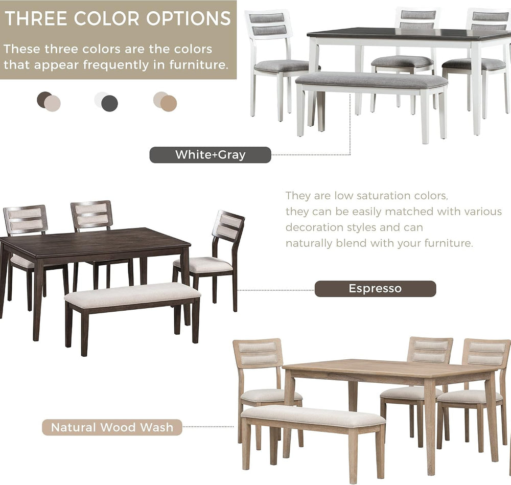 Harper & Bright Designs Kitchen Dining Table Set for 6, Classic and Tradi...