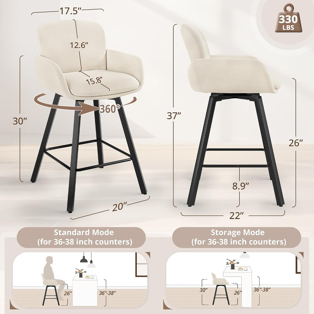 LUE BONA 26" Swivel Bar Stools Set of 3, Counter Height Bar Stools with ...