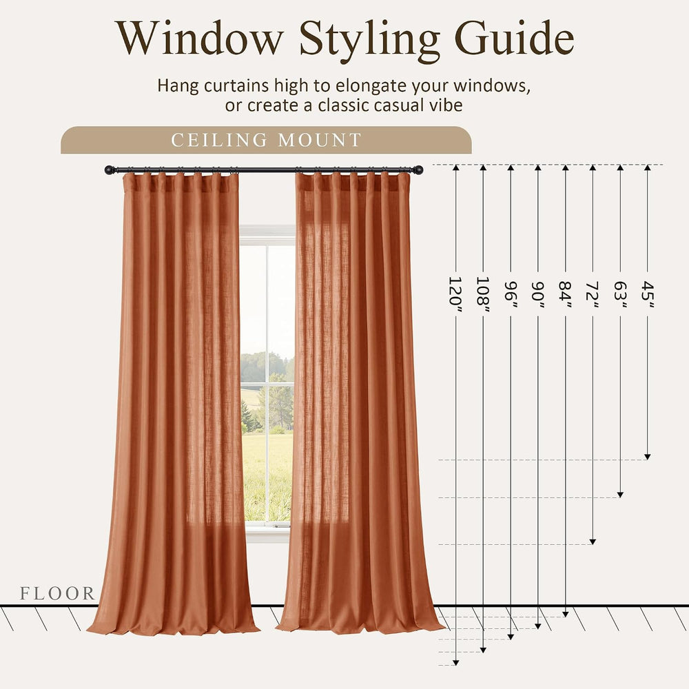 Jowels Terracotta Linen Curtains 102 Inches Long 2 Panels for Living Room