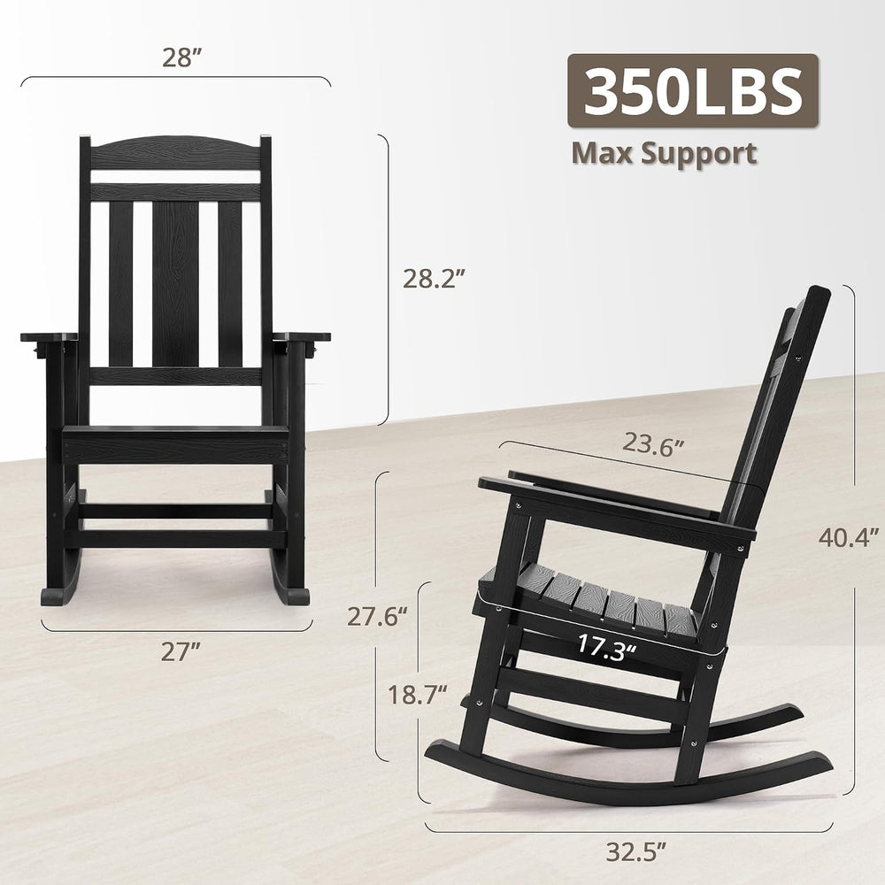 LUE BONA Outdoor Rocking Chairs Set, 3-Piece, HDPS Poly Porch Rockers with Ta...