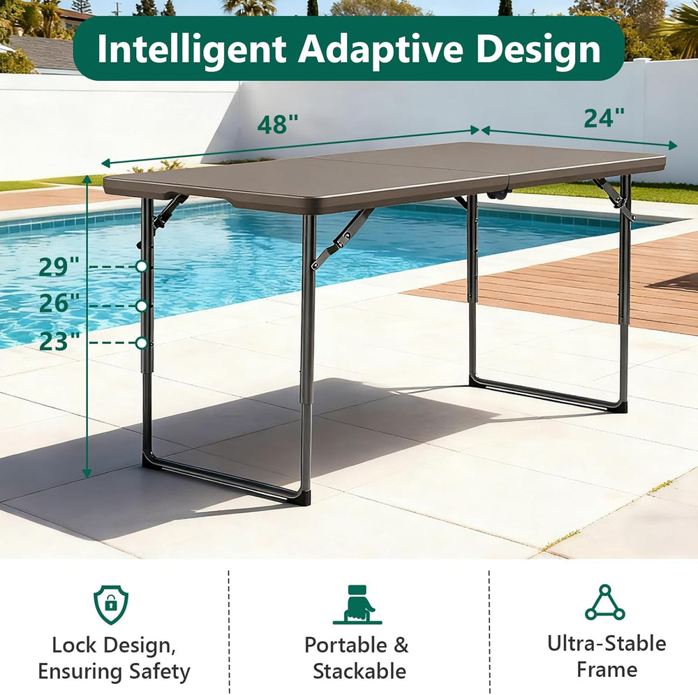 Folding Table 4FT Heavy Duty Plastic Table with Handle, Foldable&Portable...