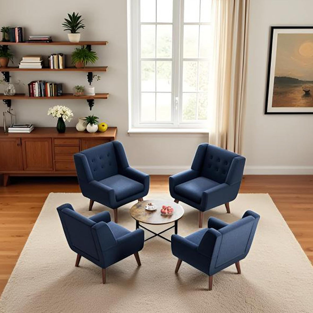 HUIMO Accent Chairs Set of 4, Upholstered Button Tufted Armchair, Linen Fabri...