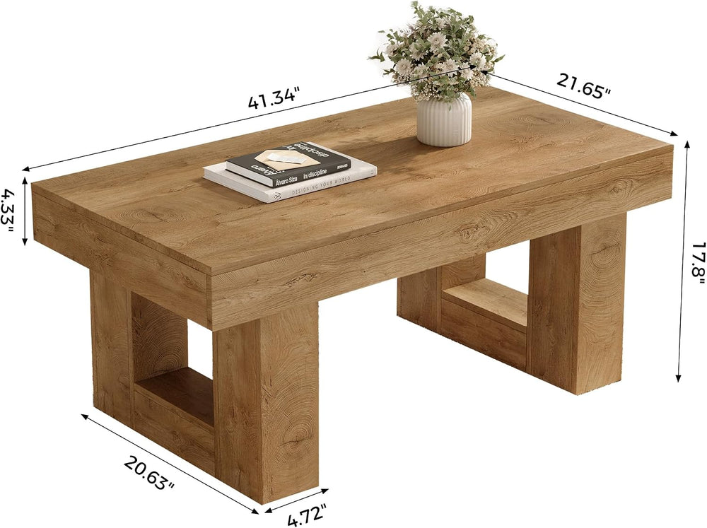 Rectangular Coffee Table, Heavy Duty Center Tables with Annual Ring Pattern, ...
