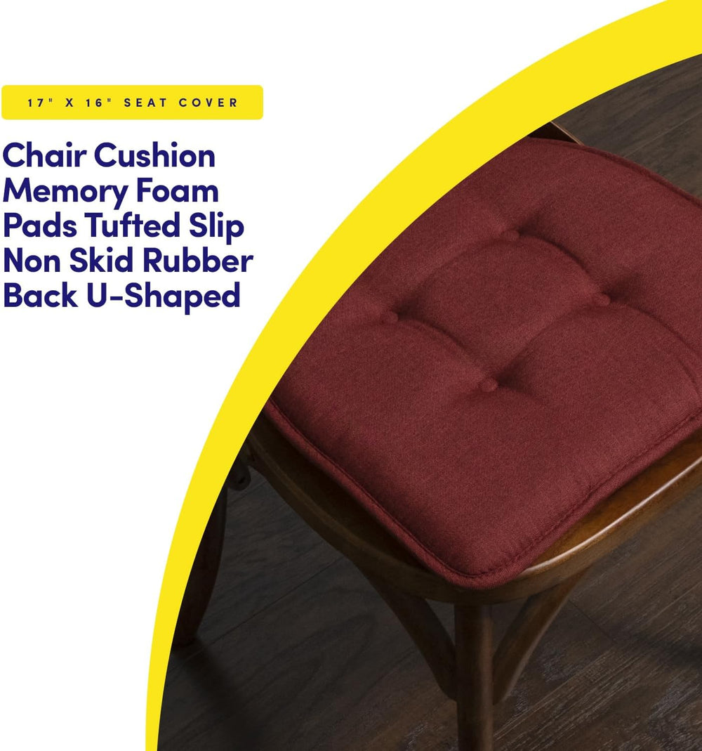 Sweet Home Collection Chair Cushion Memory Foam Pads Tufted Slip Non Skid Rub...