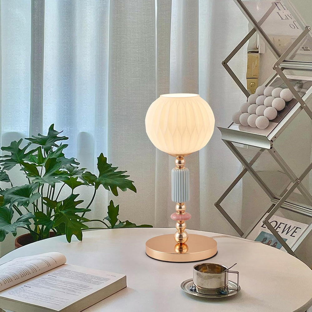 Modern Milk White Glass Table Lamp Bedside Nightstand Lamp Metal Desk Light w...