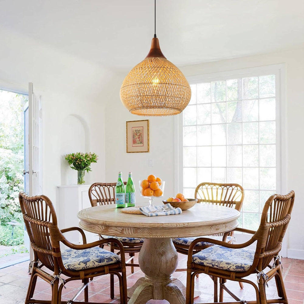 Rattan Pendant Light, 15.7" Rattan Chandelier Hand-Woven Boho Pendant Li...