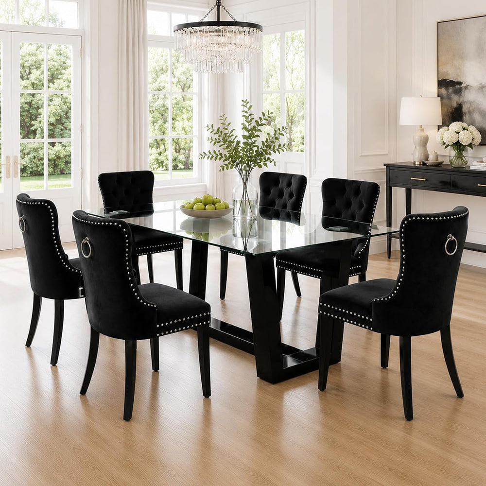 Ebullient Glass Dining Table, Modern Dining Table, 63" Tempered Glass Ta...