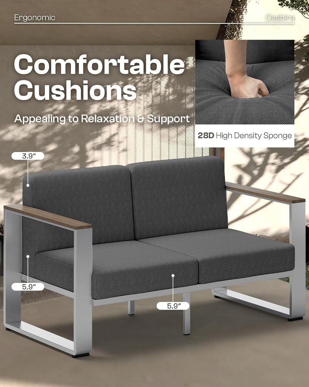 2 Pieces Outdoor Aluminum Armchair, Modern Patio Patio Furniture with Wide Se...
