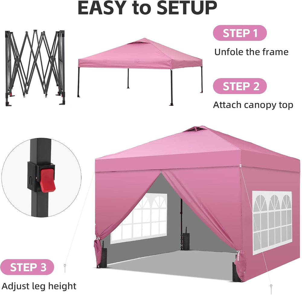 GDY 10x10FT Pop-Up Canopy Tent — with 4-Side Walls & Vented Top, Portable...