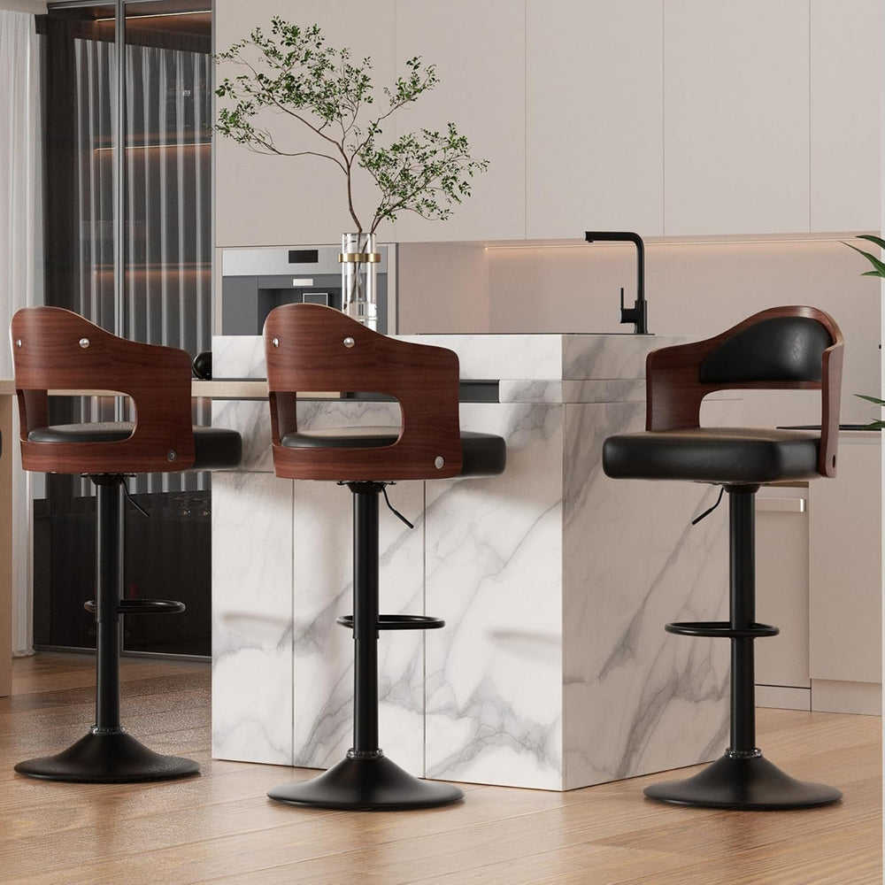 Nalupatio Modern Bar Stools Set of 3, Faux Leather Upholstered Swivel Bar Sto...