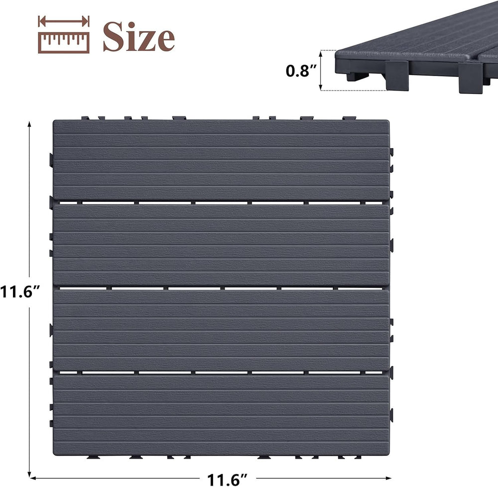 Skypatio Plastic Interlocking Deck Tiles 9 PCS, All-Weather Outdoor Patio Flo...