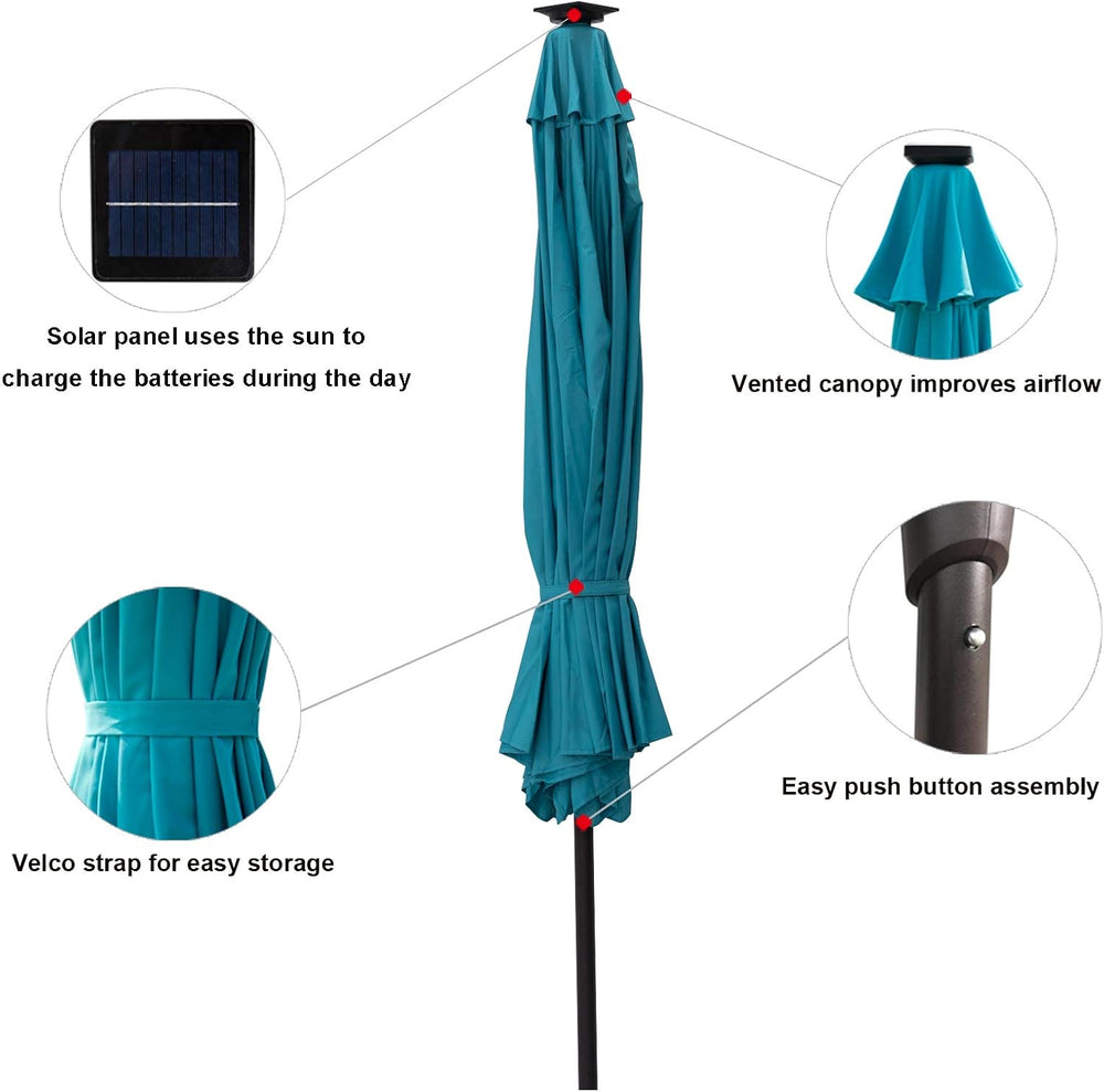 C-Hopetree 9 ft Half Round Outdoor Patio Market Wall Umbrella with Solar LED ...