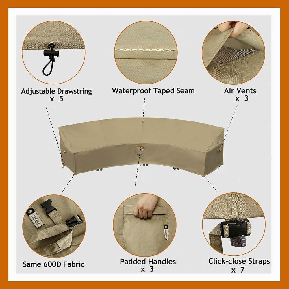 Curved Patio Furniture Cover for Outdoor Sectional Sofa, 190"(128")...