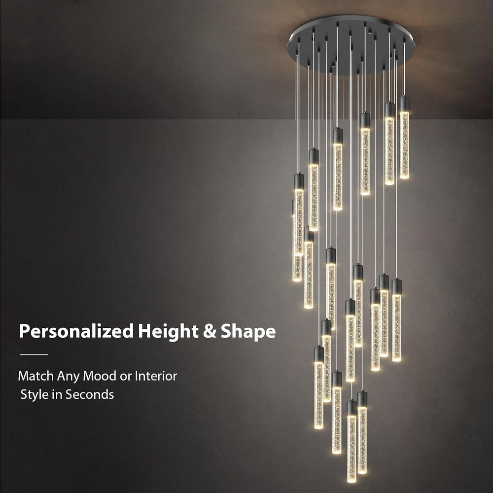High Ceiling Crystal Staircase Chandelier: 20 Lights Black Foyer Lighting