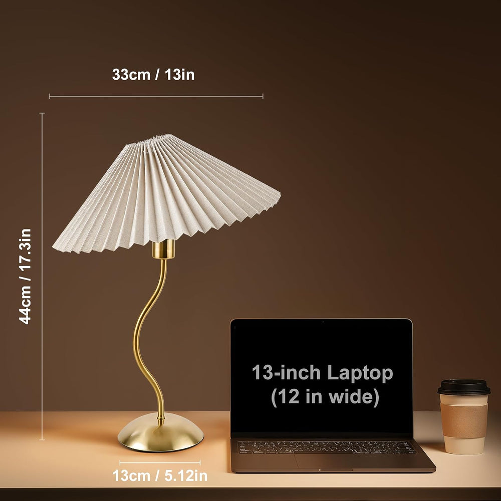 KUNJOULAM Small Pleated Table Lamp, Bedside Nightstand Lamp with Beige Lampsh...