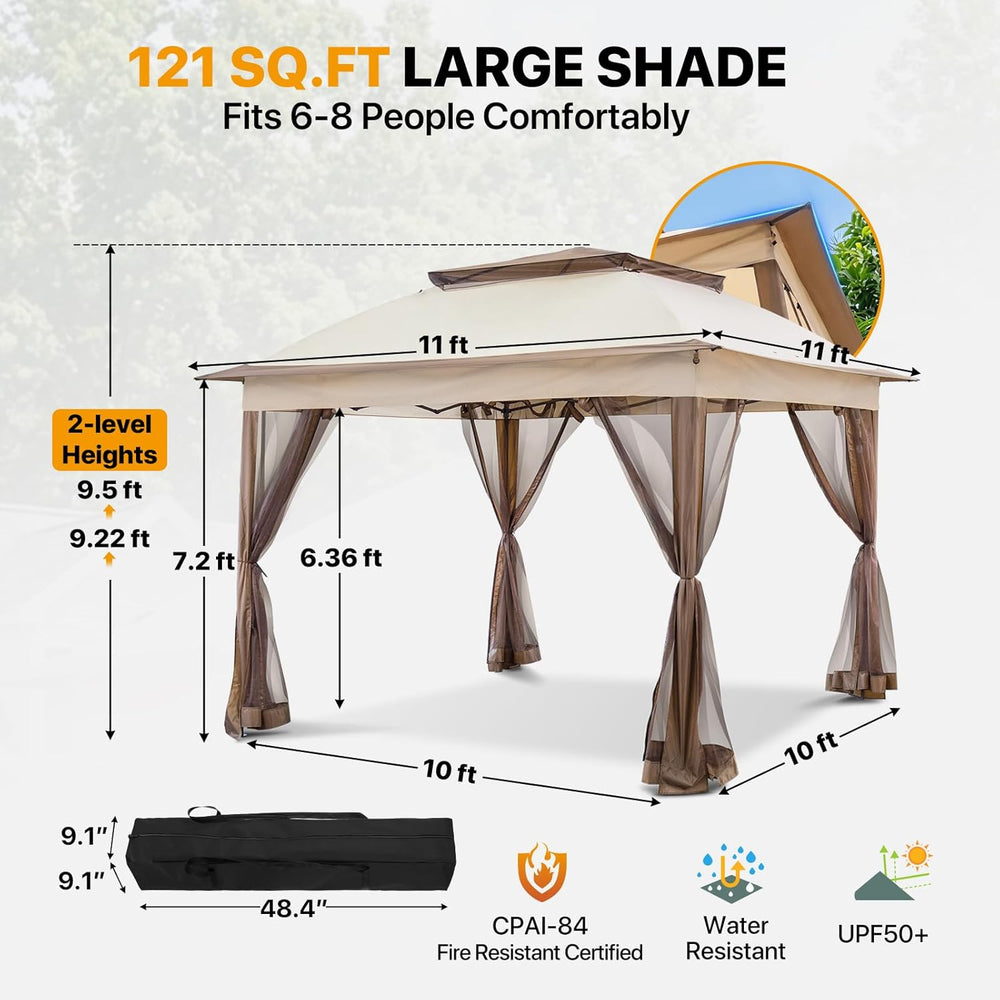COOS BAY 11x11 Pop Up Gazebo with Netting, Canopy Tent, Beige