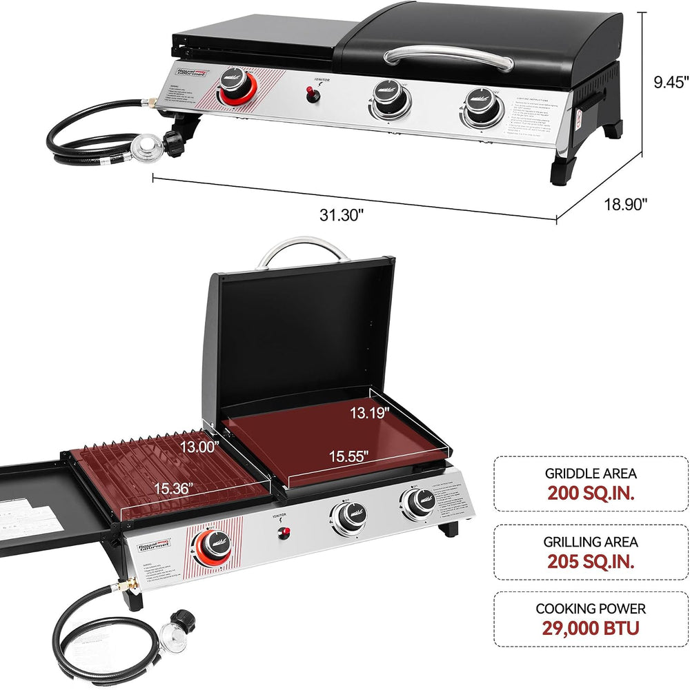 Royal Gourmet PD1305H 3-Burner Propane Gas Grill, Griddle Combo with Lid