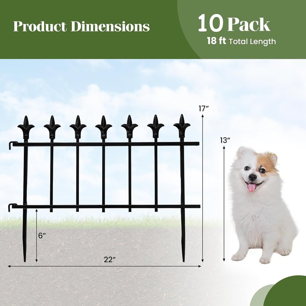 GIANTEX 10 Panels Decorative Metal Garden Fence, 18 FT, No Dig, Heavy Duty
