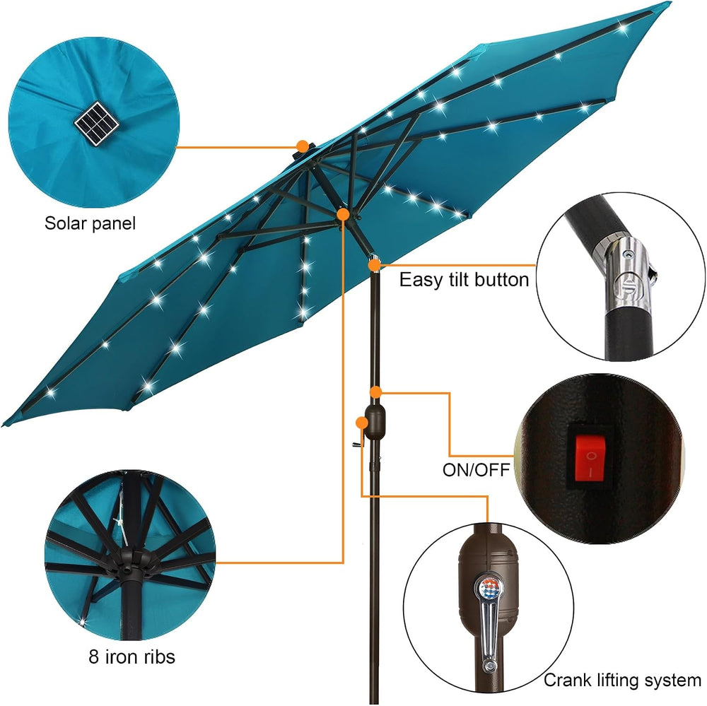 Blissun 9 ft Solar Umbrella 32 LED Lighted Patio Umbrella Table Market Umbrel...