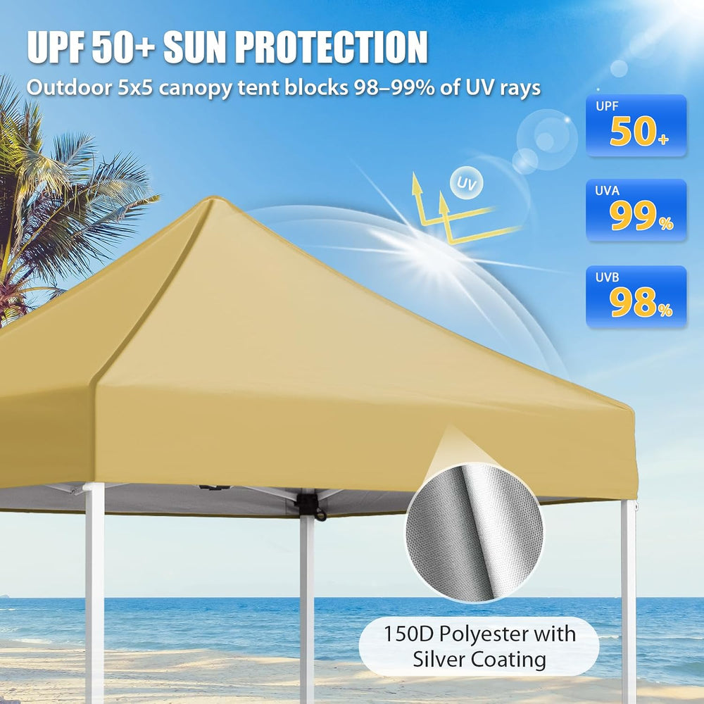 EAGLE PEAK 5x5 Pop Up Canopy Tent, Beige