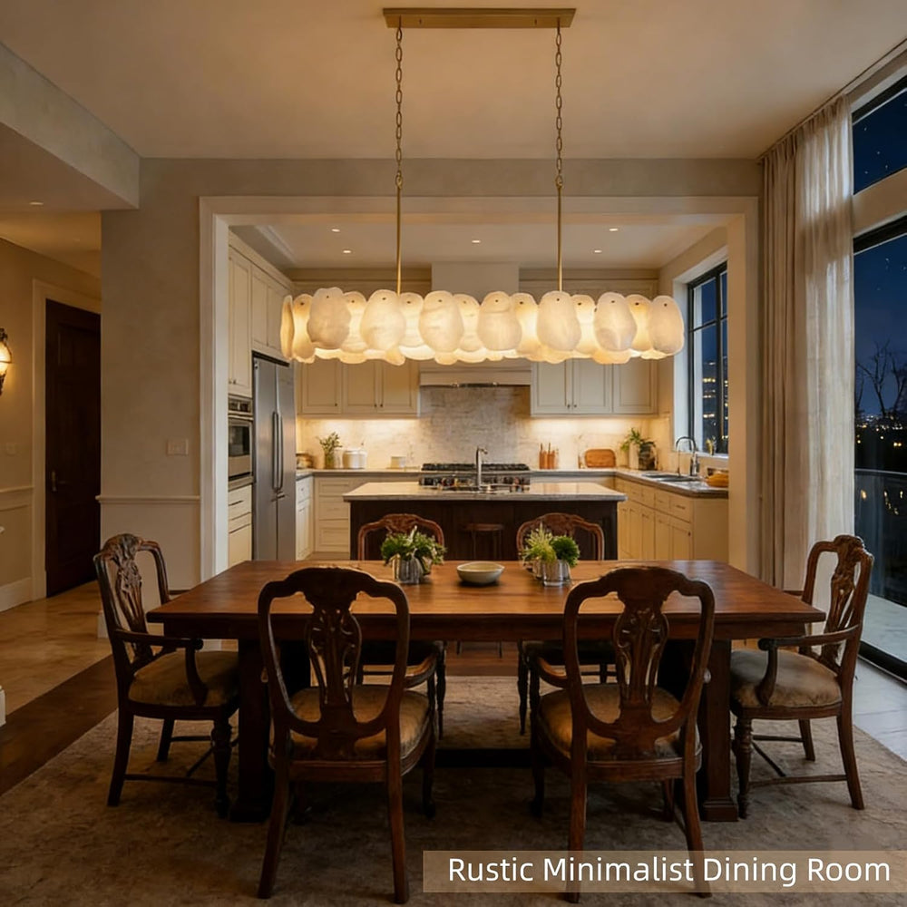 Alabaster Chandelier, 58 Inch Modern Rectangular Chandelier for Dining Room, ...