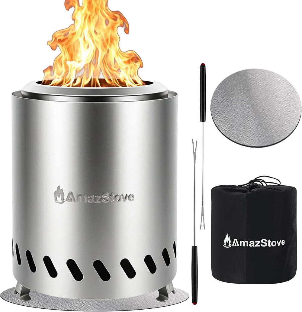 9.7 x 7.1 Inch Tabletop Fire Pit by AmazStove, Low Smoke Camping Stove for Ou...