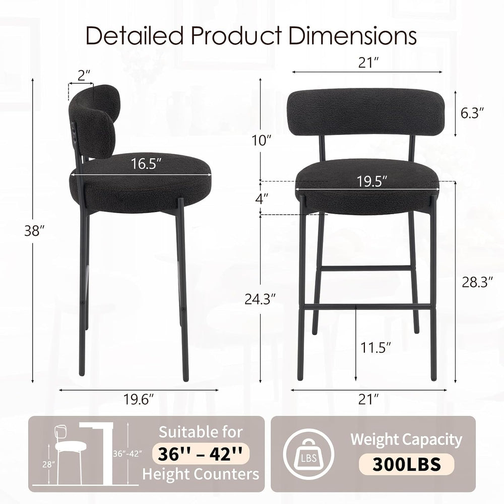 Furniliving 28'' Bar Stools Set of 3, Modern Boucle Counter Height Ba...