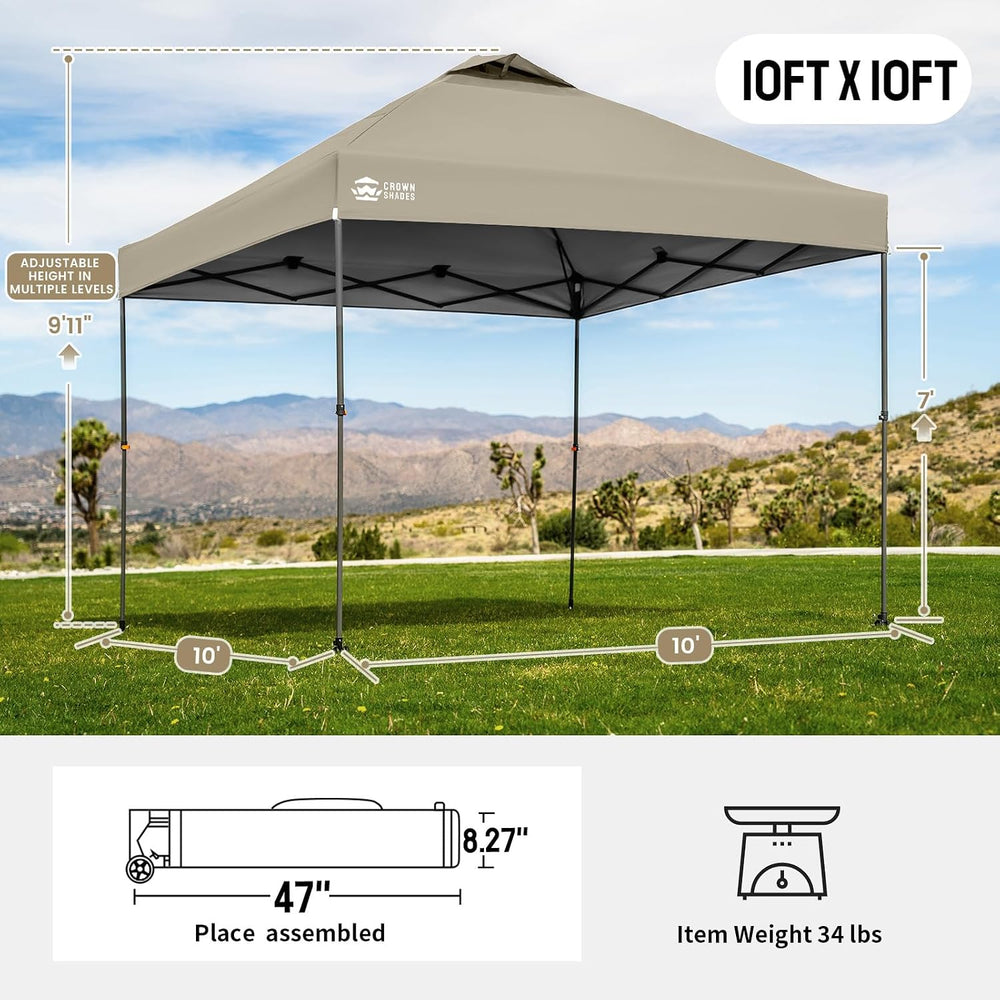 CROWN SHADES 10x10 Pop Up Canopy Tent,Outdoor Canopy, Khaki