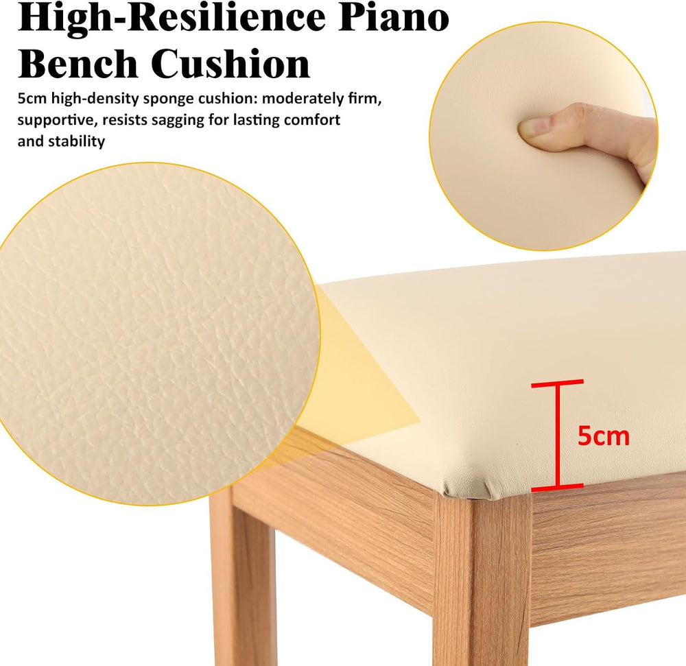 Piano Bench with Storage, Solid Wood Piano Stool Construction & High-Dens...