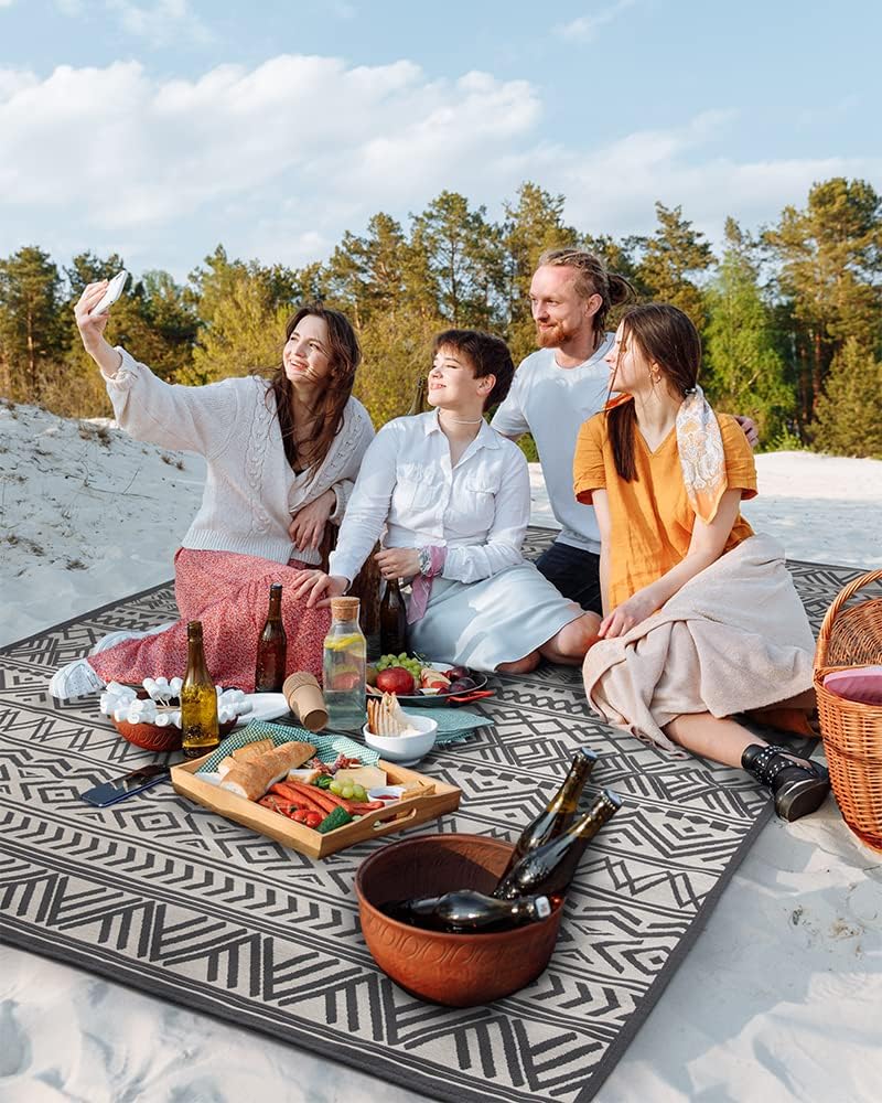 Outdoor Rug Carpet 4x6 ft, Flatweave Textured Outdoor Patio Rug Non Slip Indo...