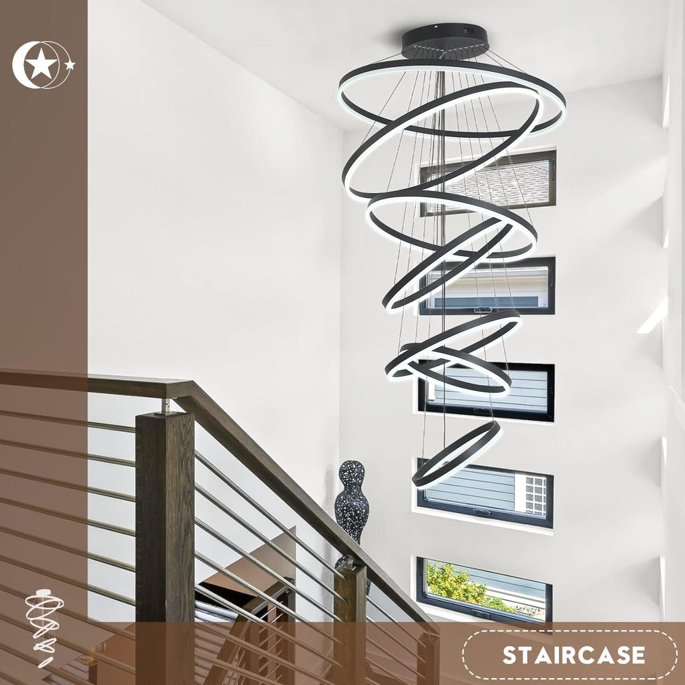 XGZL·LIGHTING 7-Rings Modern LED Chandelier Black D31.5’’ Contemporary High C...